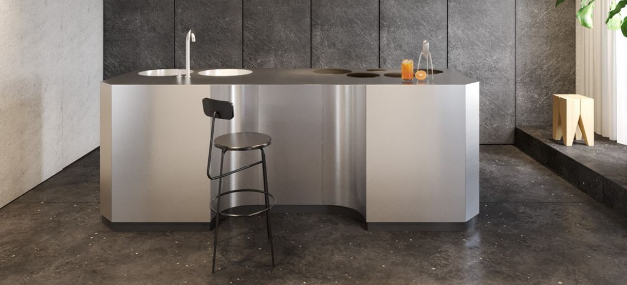 Ilot de cuisine en inox microbillé - Buffl